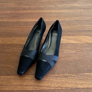 Stuart Weitzman Black Suede Pointed Toe Mid Heel Pumps